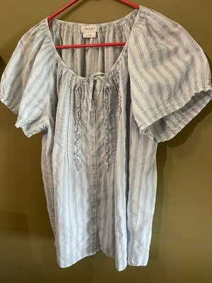 VAN HEUSEN женщин богемное пуловер блузка с галстук - на пуговицах XL - синие полоски - Изображение 1 из 4