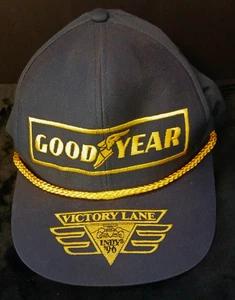 Vintage Goodyear Victory Lane Indy 97 Racing Rope Cord Snapback Hat Navy Gold - Picture 1 of 8