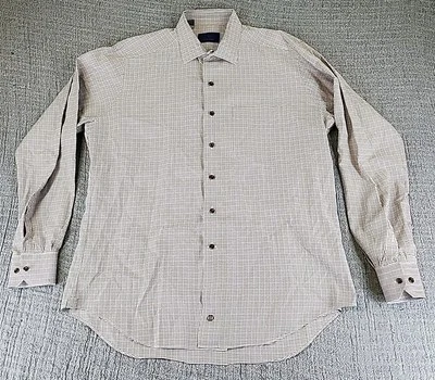 Camisa David Donahue Para Hombres XL Marrón Azul Vestido a Cuadros Manga Larga Con Botones Foto 1 de 4