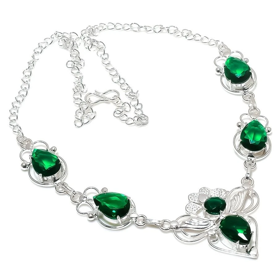 Chrome Diopside Gemstone Handmade 925 Sterling Silver Jewelry Necklace Size 18" - Image 1 of 1