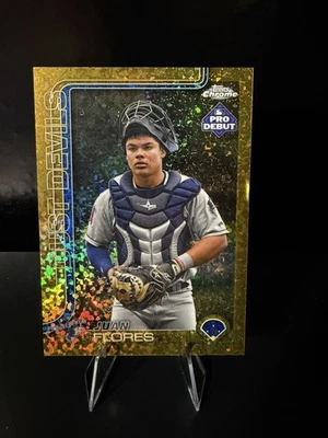 2025 Topps Pro Debut Chrome PDC-58 Juan Flores Gold Mini-Diamond Refractor /50 - Image 1 of 3