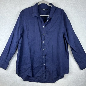 Quince Womens 100% European Linen Long Sleeve Button Up Shirt Navy Oversized XL - Picture 1 of 8