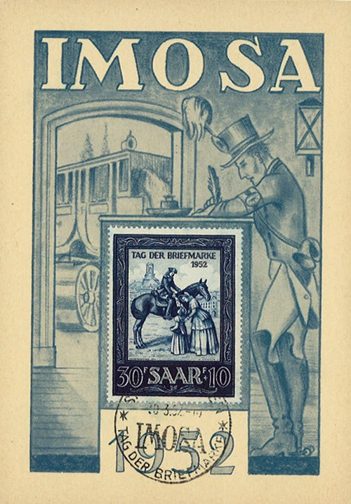 Carte Maximum SARRE "1er Jour - IMOSA - Journée du Timbre" (TYPE 2) 1952 - Photo 1/1