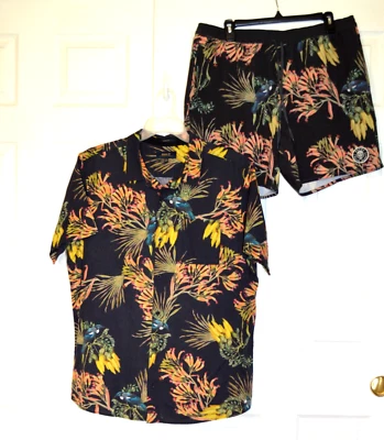 Roark Guide Works мужская рубашка и шорты комплект размер XL гавайский цветочный птичий принт - Изображение 1 из 4
