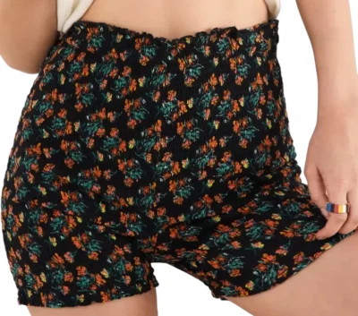 Free People One Maia Smocked Shorts High Waist Stretch Black Meadow NWT Medium - Image 1 of 4