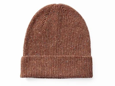 Lana sobre piel - 100 % cachemir marrón acanalado gorro tejido sombrero con puño Foto 1 de 3