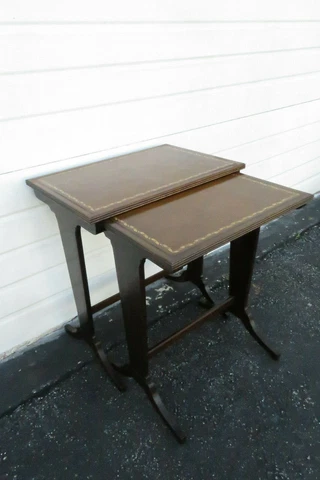 Mahogany Leather Top Set of Two Nesting Tables 9728 Cover