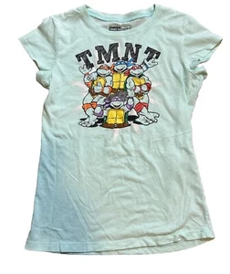 Teenage Mutant Ninja Turtles T Shirt TMNT Girls Fashion XL 14/15 Blue Glitter - Picture 1 of 9
