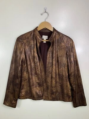 CHICO'S Size 0 Small Animal Print Studded Lightweight Open Front Jacket  - Image 1 of 4