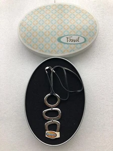 Fossil Leather Necklace With Stainless Steel Charm - With Presentation Case - Picture 1 of 12