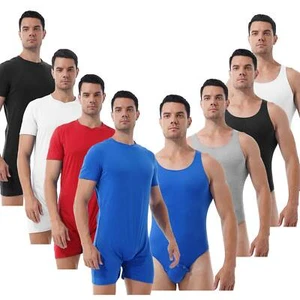 Men's Singlet Solid Bodysuit Athletic Tank Muscle Top Bulge Pouch Sports Leotard - Picture 1 of 83