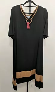 Avenue Women's Plus Black/Tan Faux Suede Dress Asymmetric Stretch Sz 22/24 - Picture 1 of 7