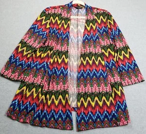 Slinky Brand Cardigan Womens Medium M Ikat Chevron 3/4 Sleeve Open Front Stretch - Picture 1 of 7