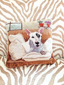 Jack Russell Bull Terrier Dog Needlepoint Pillow 10"x10" 100% Wool & 100% Cotton - Picture 1 of 6