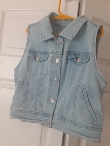 Cat and Jack - 3 Pc Girls Jean Denim Vest Sz M 7/8 & 2 Tops - Black Gray White - Picture 1 of 14
