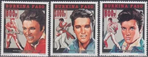 BURKINA FASO #990-2 CPL MNH ELVIS PRESLEY CONJUNTO DE 3 RETRATOS DIFERENTES - Imagen 1 de 1