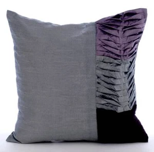 Sofa Cushion Case Grey 16"x16", Home Decor Silk Patchwork - Winter Cheer - Picture 1 of 3