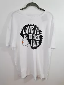 Women's Love Is In The Hair Short Sleeve Graphic T-Shirt - White Size Medium - Picture 1 of 4