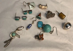 Vtg Sterling Silver Earring Singles 13 Opal Turquoise Pearl Southwestern - Picture 1 of 12