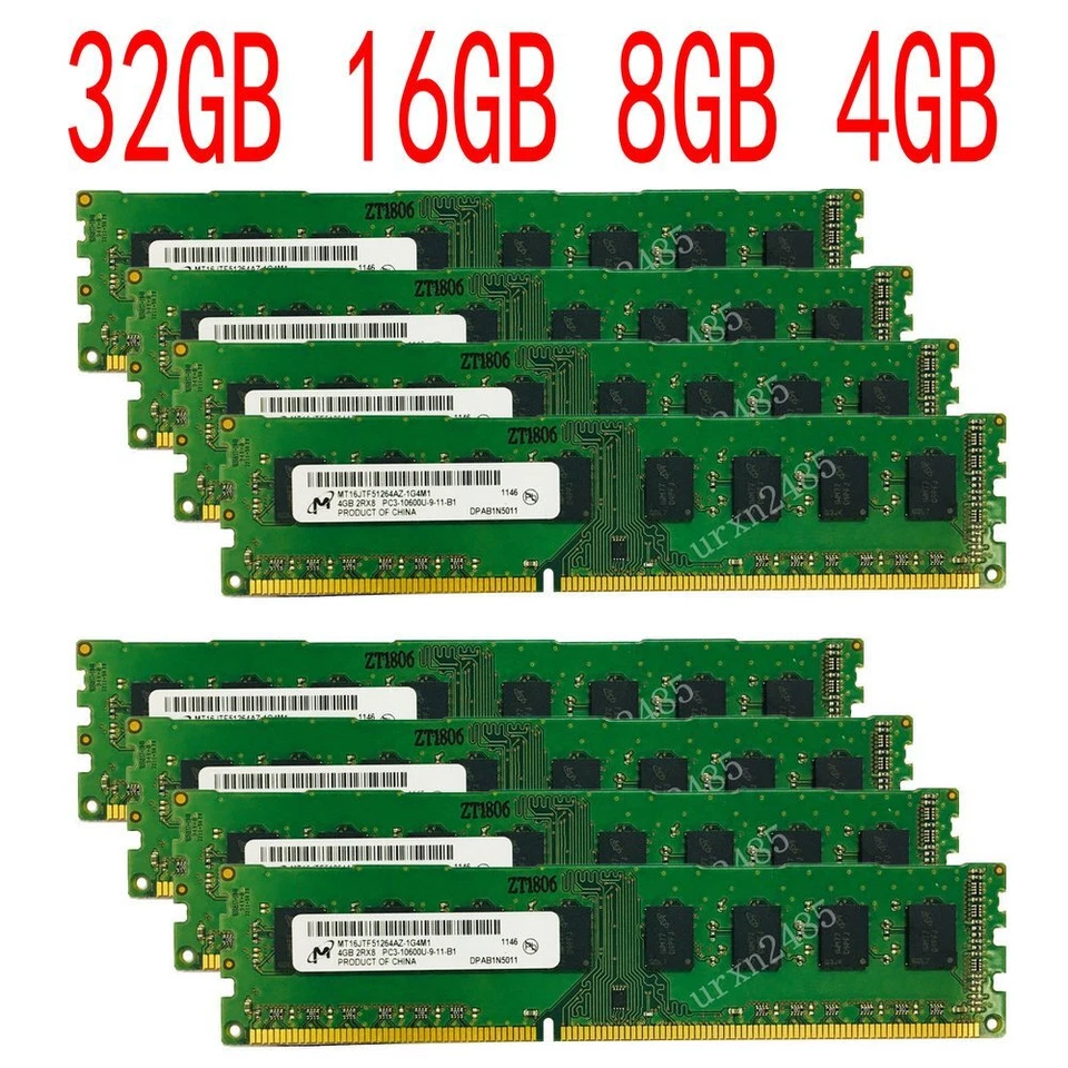 32GB 16GB 8GB 4GB PC3-10600U DDR3-1333 Desktop PC DIMM Memory RAM For Micron LOt - Image 1 of 4