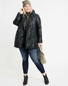 NEW RYLLACE $370 PLUS SIZE BLACK SHAWL COLLAR PACKABLE PUFFER COAT JACKET SZ 20 - Picture 1 of 7
