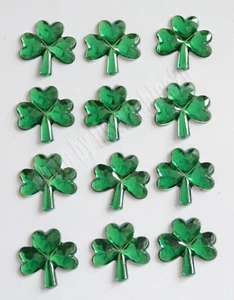 12 Shamrock Jewels / St Patrick's Day / FLAT Back Craft Embellishments /  3/4" - Picture 1 of 2