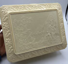 Vintage Plastic Asian Oriental Themed Jewelry / Sewing BOX Embossed Ivory EUC