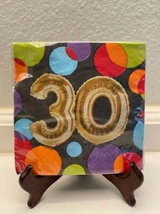 30th Birthday Balloon Beverage Napkins Paper 16 Count - Picture 1 of 2