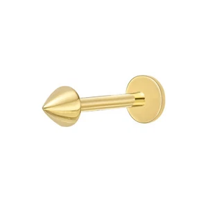 16 Gauge Unisex Micro Labret Stud in 14K Yellow Gold with Cone Spike - 3mm - Picture 1 of 5