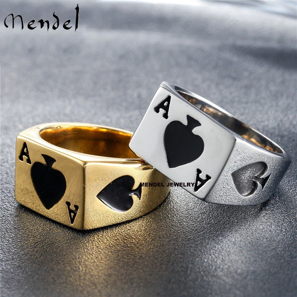 Anillo de póker de la suerte de casino de motociclista Mendel para hombre joyería de acero inoxidable talla 7-15 Foto 1 de 4