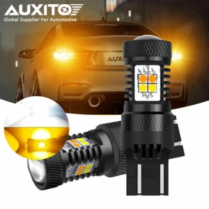 AUXITO Error Free White/Amber 7443 LED DRL Switchback Turn Signal Light Bulbs D - Picture 1 of 11