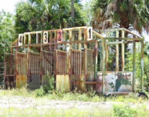 FOTO A COLOR DE 8 1/2 X 11" HQ de una puerta de partida antigua de carreras de perros/caballos de colección - Imagen 1 de 1