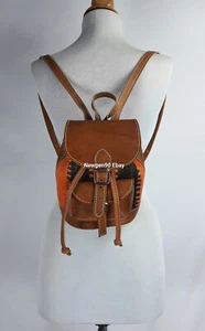 Small Bohemian Leather Backpack Kilim Backpack Boho Bag Purse Bucket Backpack - Picture 1 of 11