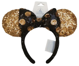 Disney World Minnie Mouse Black & Gold Sequin Ears Headband Disney Parks Store - Picture 1 of 10