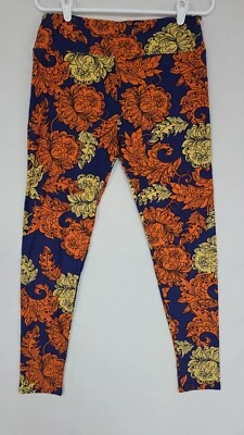 Leggings LuLaRoe TC Alto-Curvy Azul/Naranja Estampado Hojas Florales (A5) Foto 1 de 4