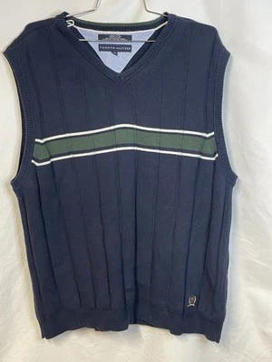 VTG Tommy Hilfiger Sweater Vest Men's 2XL Blue Green Embroidered Logo Crest 90s - Image 1 of 4