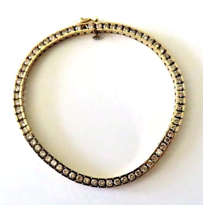 Impresionante Brazalete Tenis Diamantes Oro Amarillo 14K 7" LARGO Moderno 3.40 TCW 3.2mm Foto 1 de 4