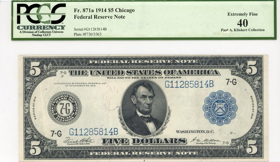 1914-Chicago Federal Reserve Banknote - PCGS 40 - Fr. 871a - Image 1 of 2