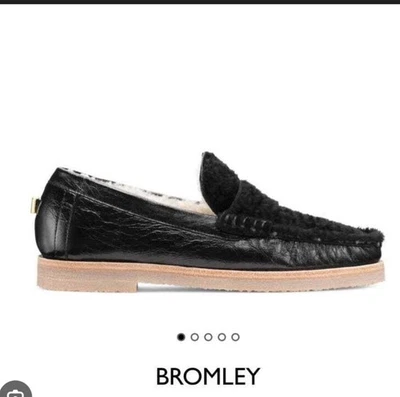 Stuart Weitzman Bromley Loafer Shoes Black Women's 6 Leather Shearling Lined - Image 1 of 4