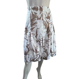 Talbots Midi Skirt Flared Brown & White Leaf Print Pleated Womens Size 16 Career - Picture 1 of 7