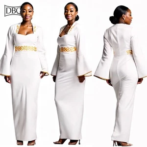 Afrikanische Kleider für Damen ausgestellte Ärmel hohe Taille Stickerei täglich Bleistiftkleid - Bild 1 von 22
