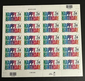 Scott #3695 Happy Birthday Sheet of 20 Stamps - MNH - Picture 1 of 3