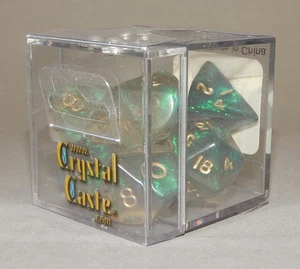 NIB Crystal Caste 7pc polyhedral dice set oop Black Fire Opal w Teal - Picture 1 of 3