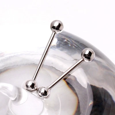 14 Karat Solid White Gold Barbell with Balls - Image 1 of 3