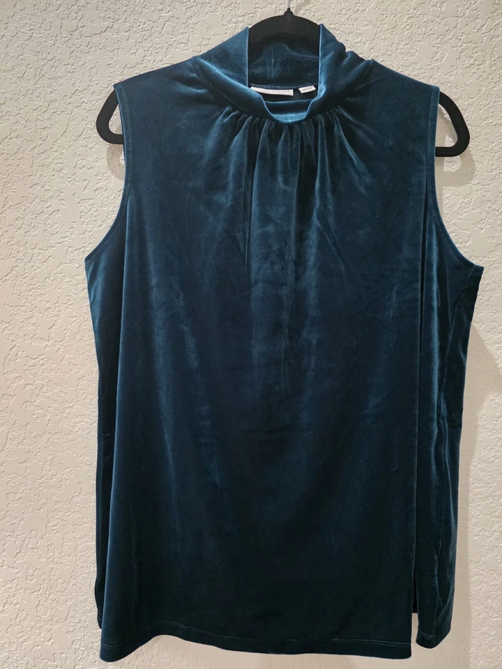 Susan Graver Size 1X Top Velvet Teal Sleeveless Mock Turtleneck Tank  Plus EUC - Image 1 of 4