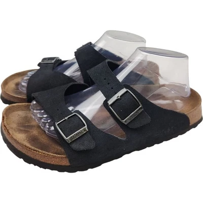 Birkenstock Birki's Arizona-Style Black Suede W9 M7 Two Strap Sandals Slides - Image 1 of 4