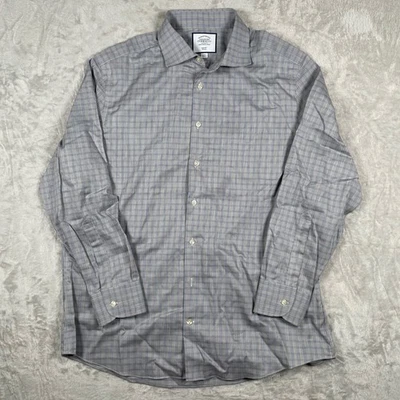 Charles Tyrwhitt Mens Dress Shirt 17/34 Slim Fit Non Iron Plaid Gray Blue - Image 1 of 4