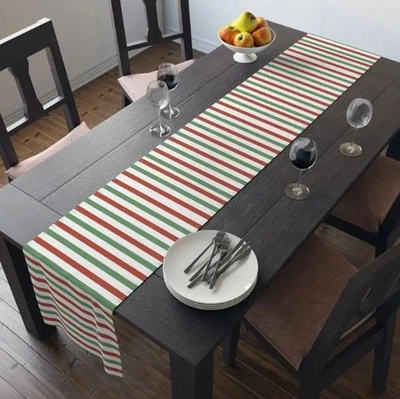 Christmas Table Runner 13x72in Polyester Red, Green and White stripes - Image 1 of 2