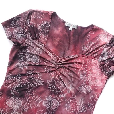 Top vintage Suzie talla L rojo floral elástico tie dye manga corta Y2K Fairy Foto 1 de 4