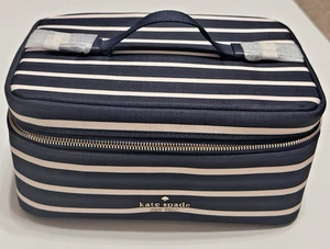 Kate Spade Chelsea Pariser Reise Kosmetikkoffer Kosmetiktasche Blau Weiß Neu Etikett - Bild 1 von 13